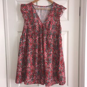 NWOT Floral V-Neck Ruffle Sleeve Dress - Red & Green